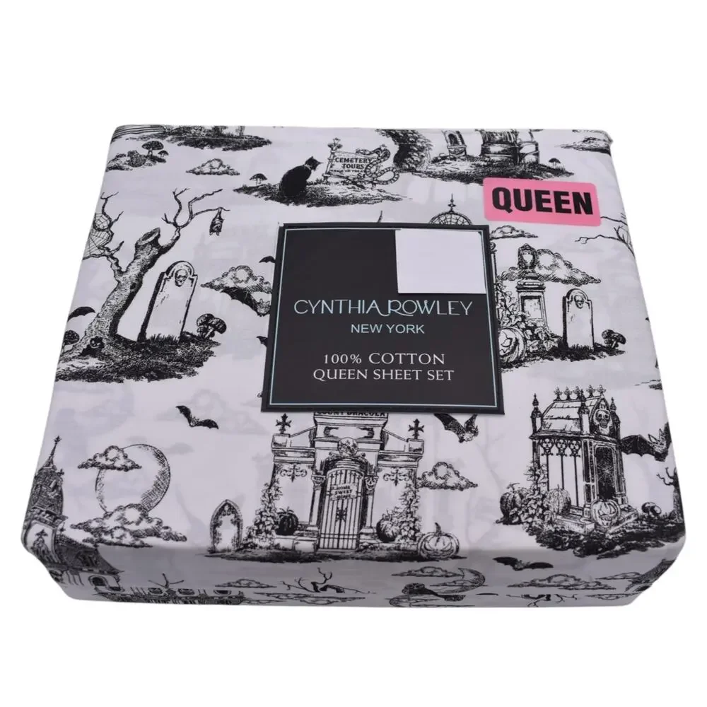 4pc Cynthia Rowley Queen Sheet Set Goth Dracula Graveyard Halloween 2026 NIP
